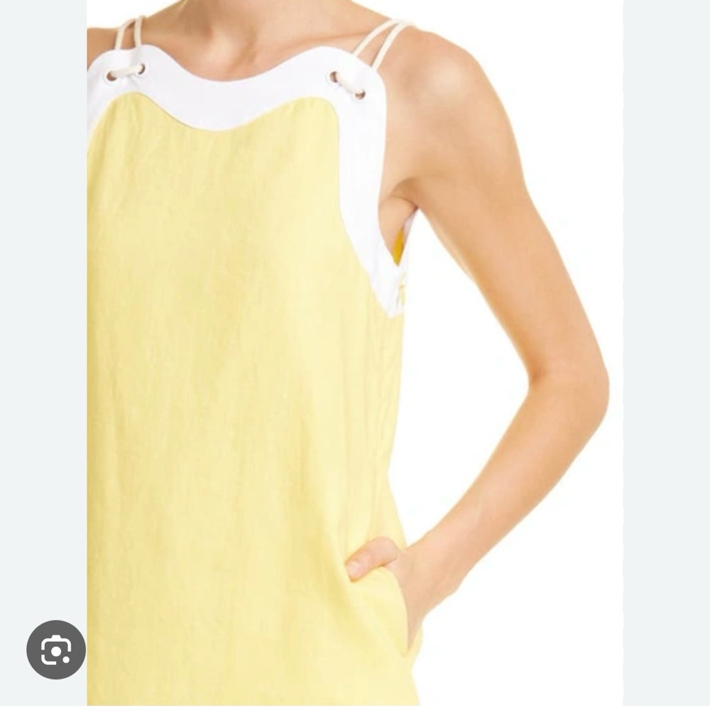 *SOLD* STAUD Renata Linen Mini Dress in Wallflower & White / Scalloped Hem - Picture 2 of 10